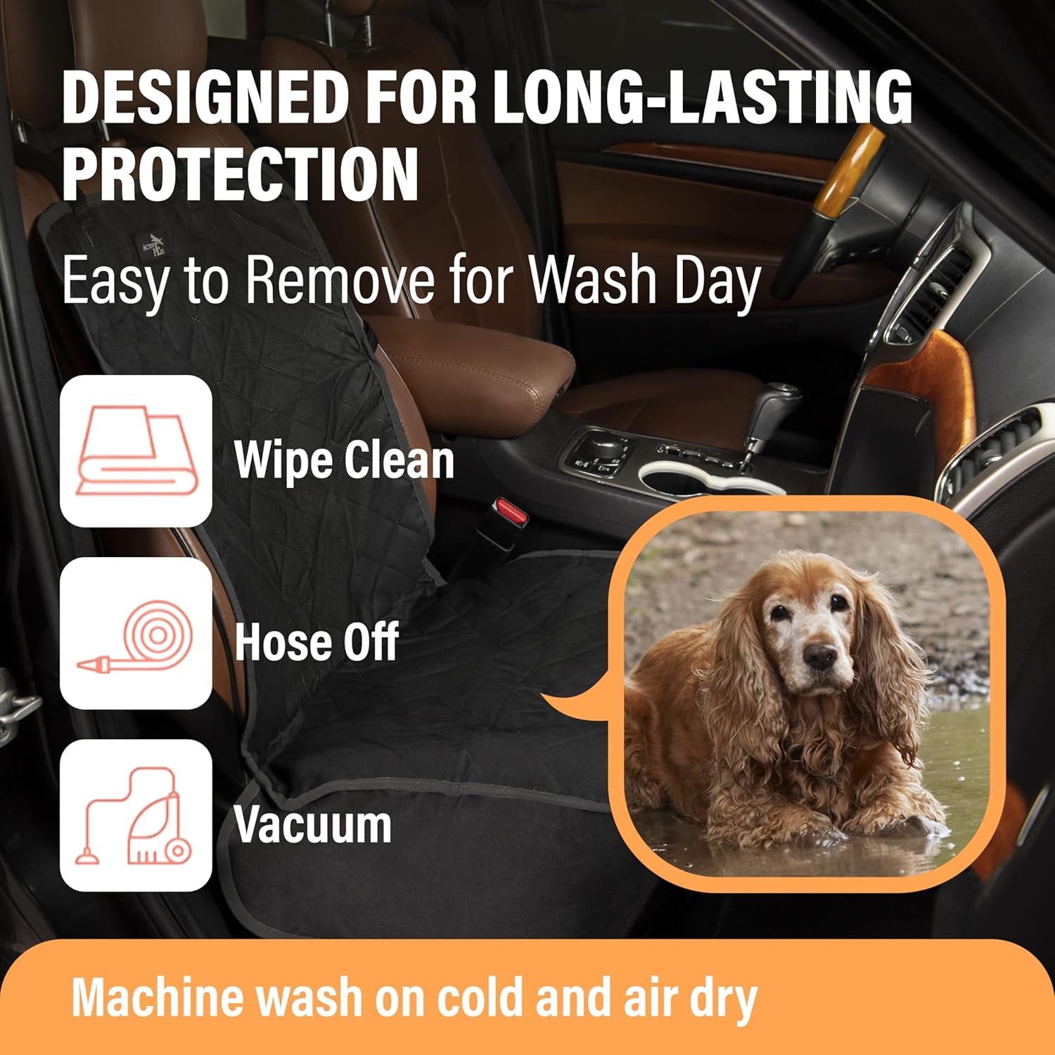 Dog Car Seat Cover, Waterproof Front Seat Protector for SUV Truck Sedan, Pet Safety Travel Comfort System with Universal Fit, Grey